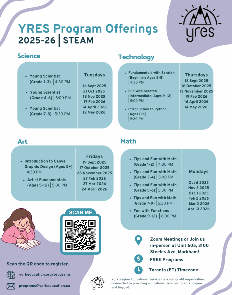 YRES 2025-26 STEAM Programs Flyer